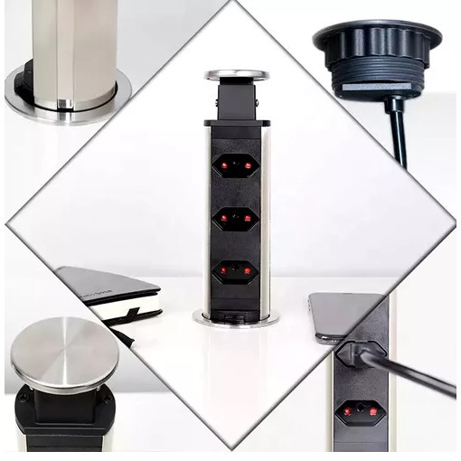 Torre De Tomada Inox Retratil Multiplug Embutir Mesa Granito - Kzi — imagem 2 de 2