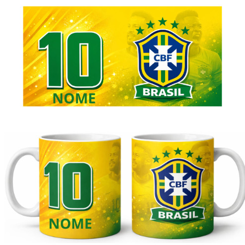 Caneca _Xicara_ Time_ de Futebol_ Porcelana _Personalizada_ com Seu Nome_COPA_BRASIL_SELEÇÃO_BRASILEIRA