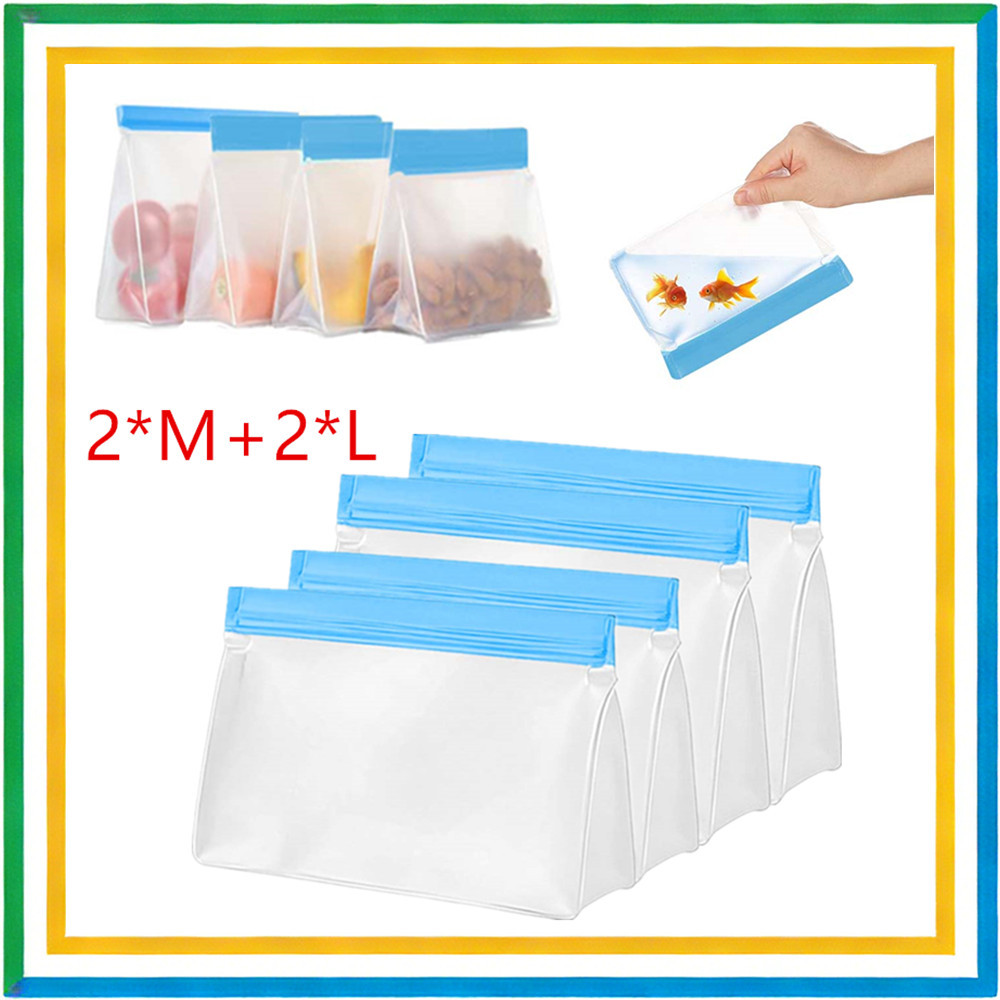 Saco de alimentos reutilizável Saco Vertical para Freezer de alimentos, saco PEVA, 2 grandes 2 pequenos