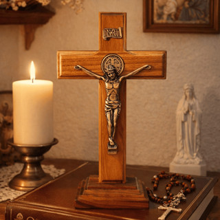 Crucifixo de Mesa e Parede Porta Madeira Maciça Cristo em Bronze Cruz Base Removível em Oferta na Shopee