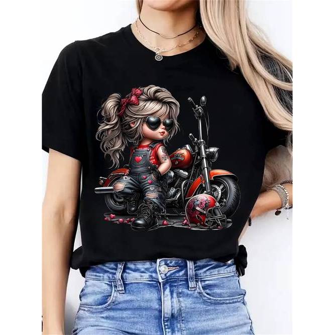 Camiseta Feminina Moto Fashion Presente Edição Feriado Estampada Nova Confortável Estilosa Divertida Casual