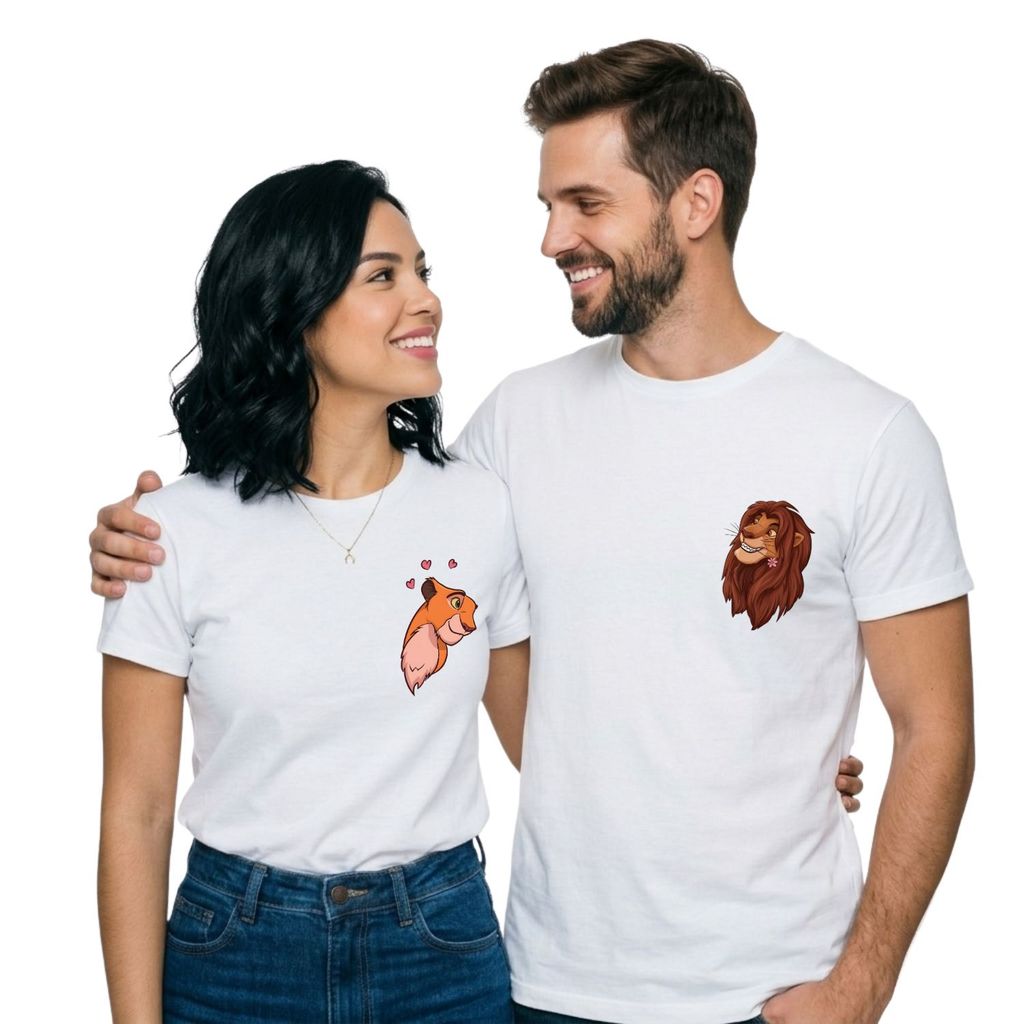 Kit 2 camiseta Casal rei leão simba e nala Namorados Algodão T-shirt Estampa Minimalista Premium blusa Geek Personagem