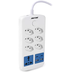 Extensão Jortan de 2 fileira Bivolt com 6 Tomadas, USB/Type C e Tomada Universal