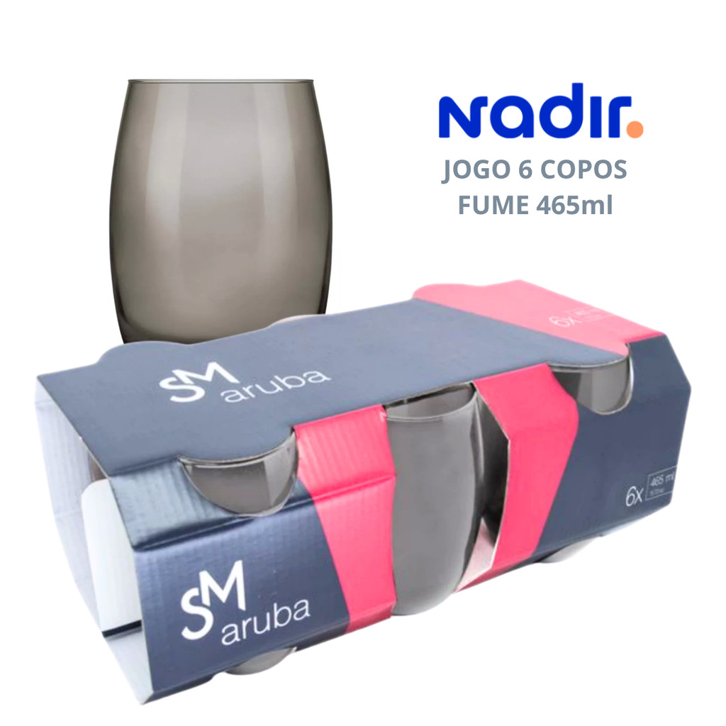 Jogo De Copos Vidro 6 peças Fumê 465ml Aruba Nadir — imagem 2 de 2