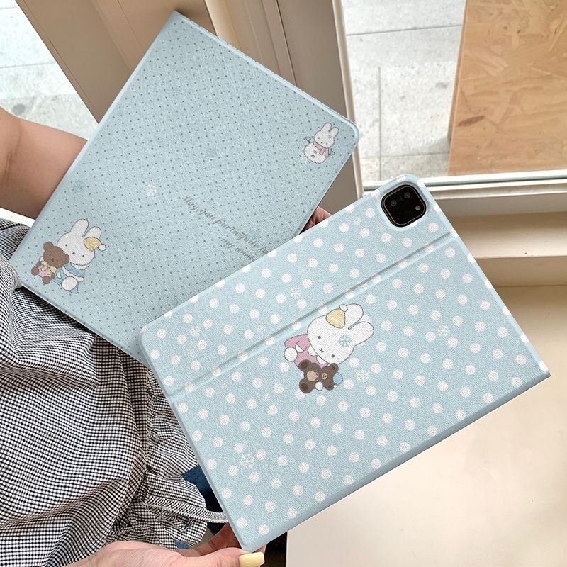 Capa Capinha Coelho de bolinhas para Tablet Samsung Galaxy Tab S6 Lite  A9PLUS S9 S10 FE PLUS+ CASE Slot para Caneta
