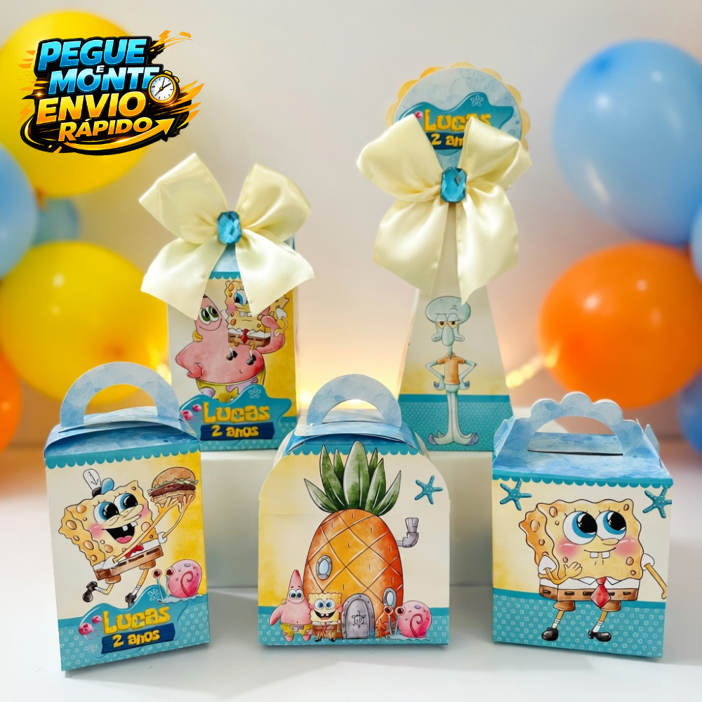 Kit Caixas Bob Esponja Personalizada PEGUE E MONTE / Lembrancinha de Festa /Aniversário