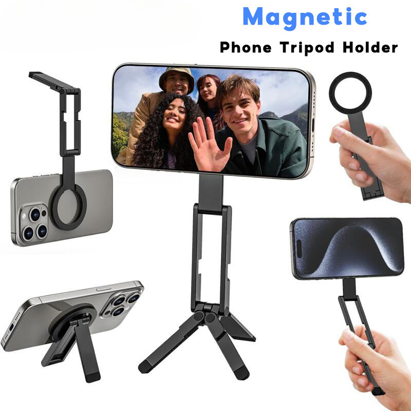 Suporte Magnético de Tripé para Celular com Bastão de Selfie Dobrável e Suporte para Smartphone