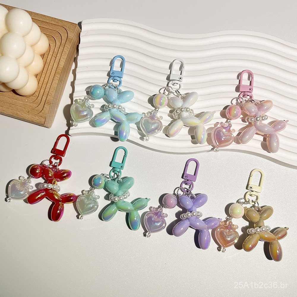 Novo Chaveiro/Pingente de Coração em Forma de Coroa, Balão Macaron de Cor Sólida, Anel de Dedo, Acessório para Decoração