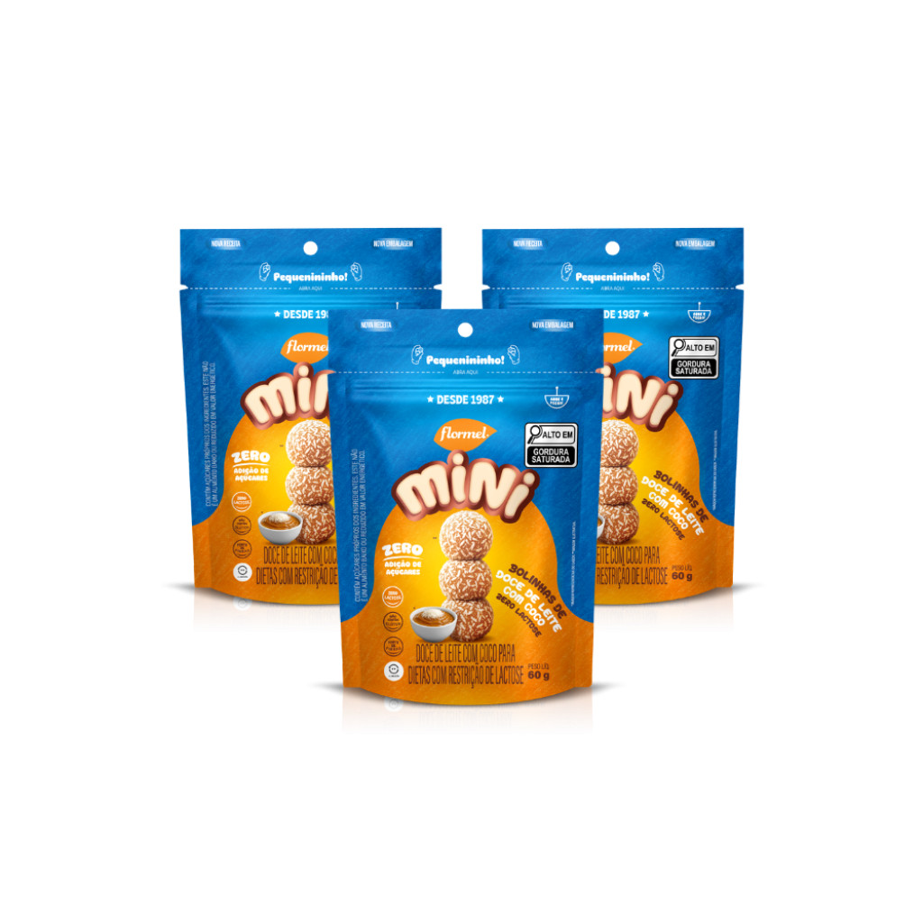 Kit MINI Bolinhas de Doce de Leite com Coco Flormel Zero Açúcar 60g com 3 Unidades
