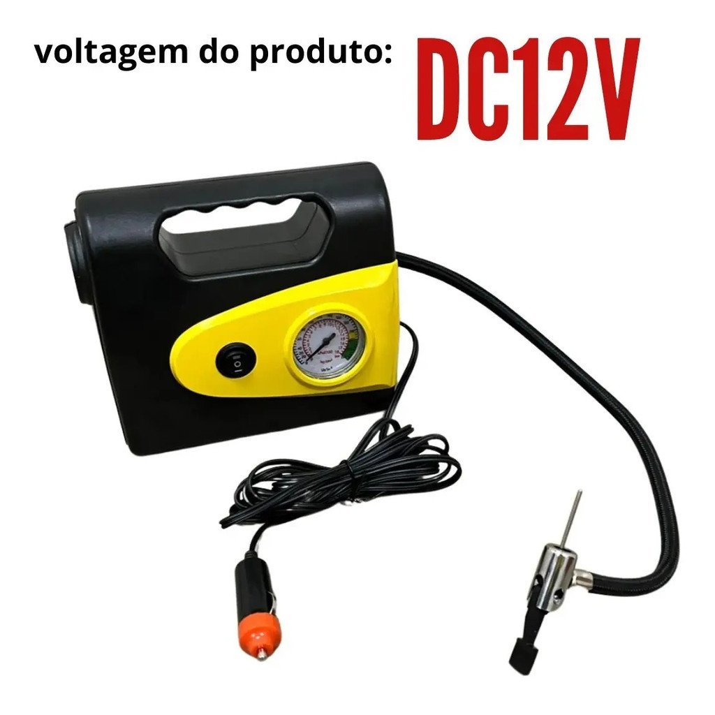 Mini Compressor De Ar Automotivo 260 PSI 12V Com Lanterna E 3 Bicos — imagem 2 de 2