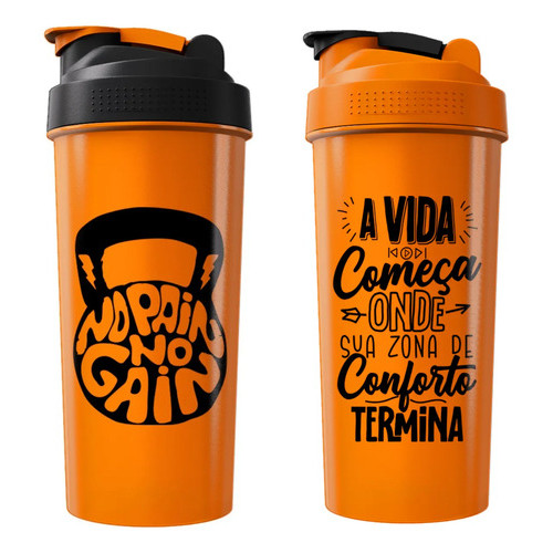 Kit 2 Coqueteleira Academia Shaker Treino Garrafa Agua Whey Laranja