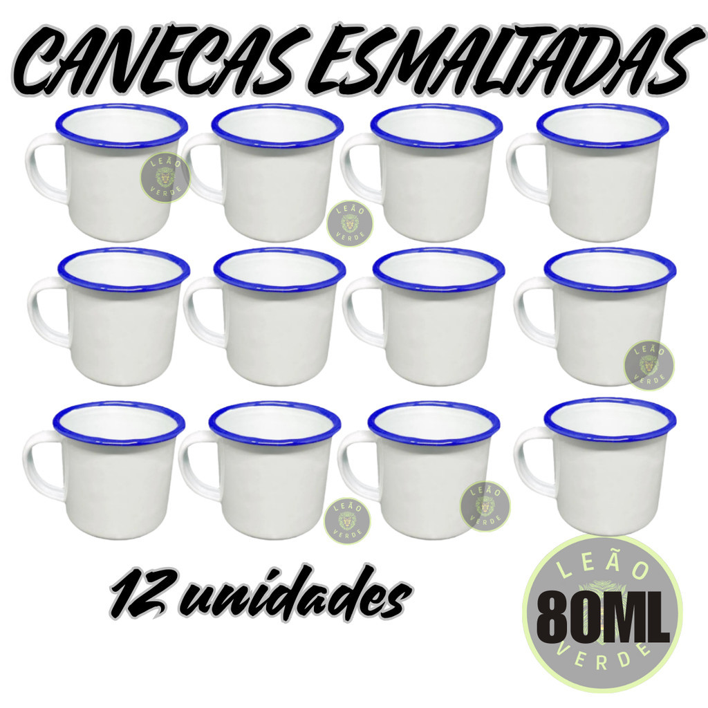 Caneca Esmaltada Retro Antiga Branca 80ml 12 Unidades Agata Copo café