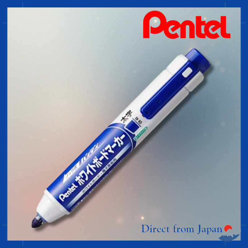 Marcador De Quadro Branco Prático Tipo Knock Pentel , Ponta Larga , Tinta Azul , Pacote Com 10