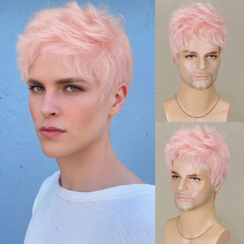 Europeu americano masculino feminino rosa Pixie peruca perucas completo chapelaria moda peruca curto muito cabelo curt