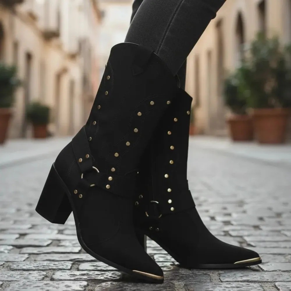 Bota Vizzano Feminina Western Country Camurça Bico Fino confortável estilosa elegante western