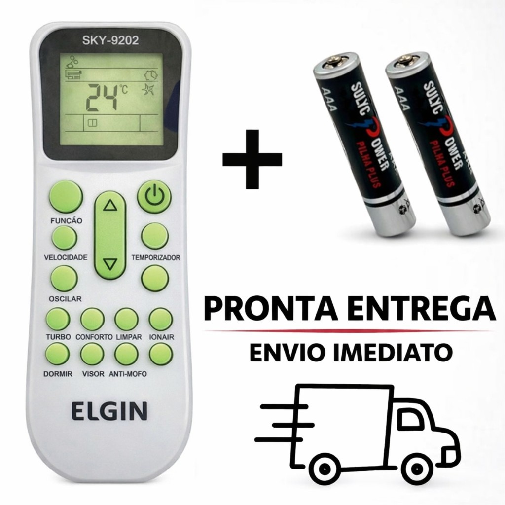 Controle Para Ar Condicionado Elgin FBG 9202 SKY 9202 Hefi09b2ia hefi12b2ia hefi18b2ia hefi24b2ia + Pilhas