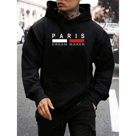 Moletom Canguru Com Capuz Estampado Paris Moletom Com Capuz e Bolso Flanelado Quentinho