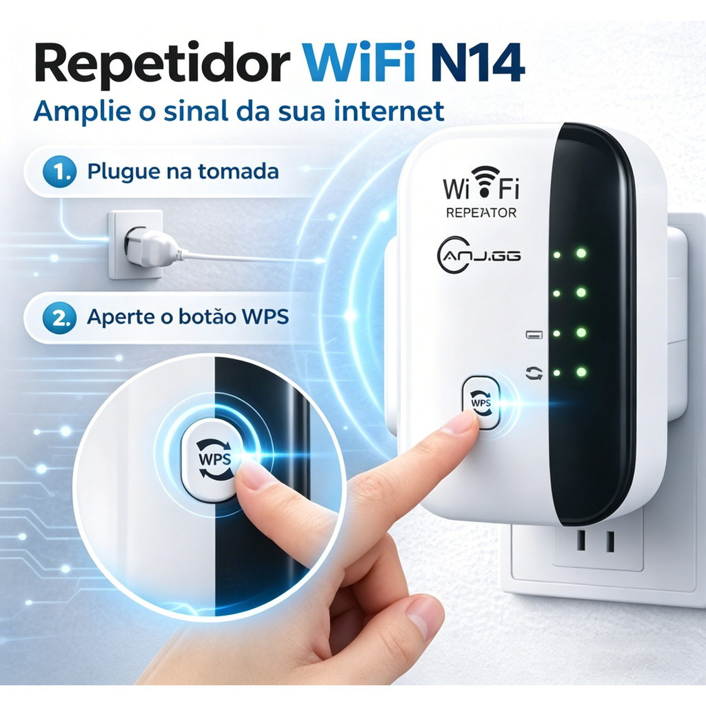Repetidor WiFi 300Mbps Amplificador de Sinal com WPS e Porta LAN Bivolt