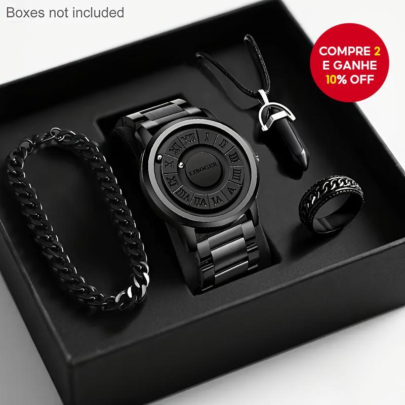 Presentes De Natal 4 Pcs Relógio Masculino Conjunto De Jóias Moda Suspensão Magnética Relógios De Quartzo Esportes Casua em Oferta na Shopee