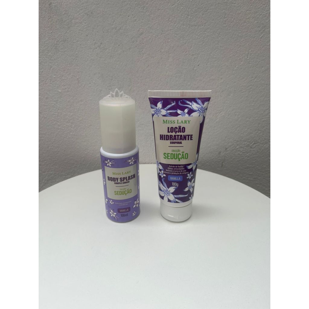 COMBO MISS LARY COLEÇÃO SEDUÇÃO VANILLA LOÇÃO HIDRATANTE 100G E BODY SPLASH CORPO E CABELO 100ML