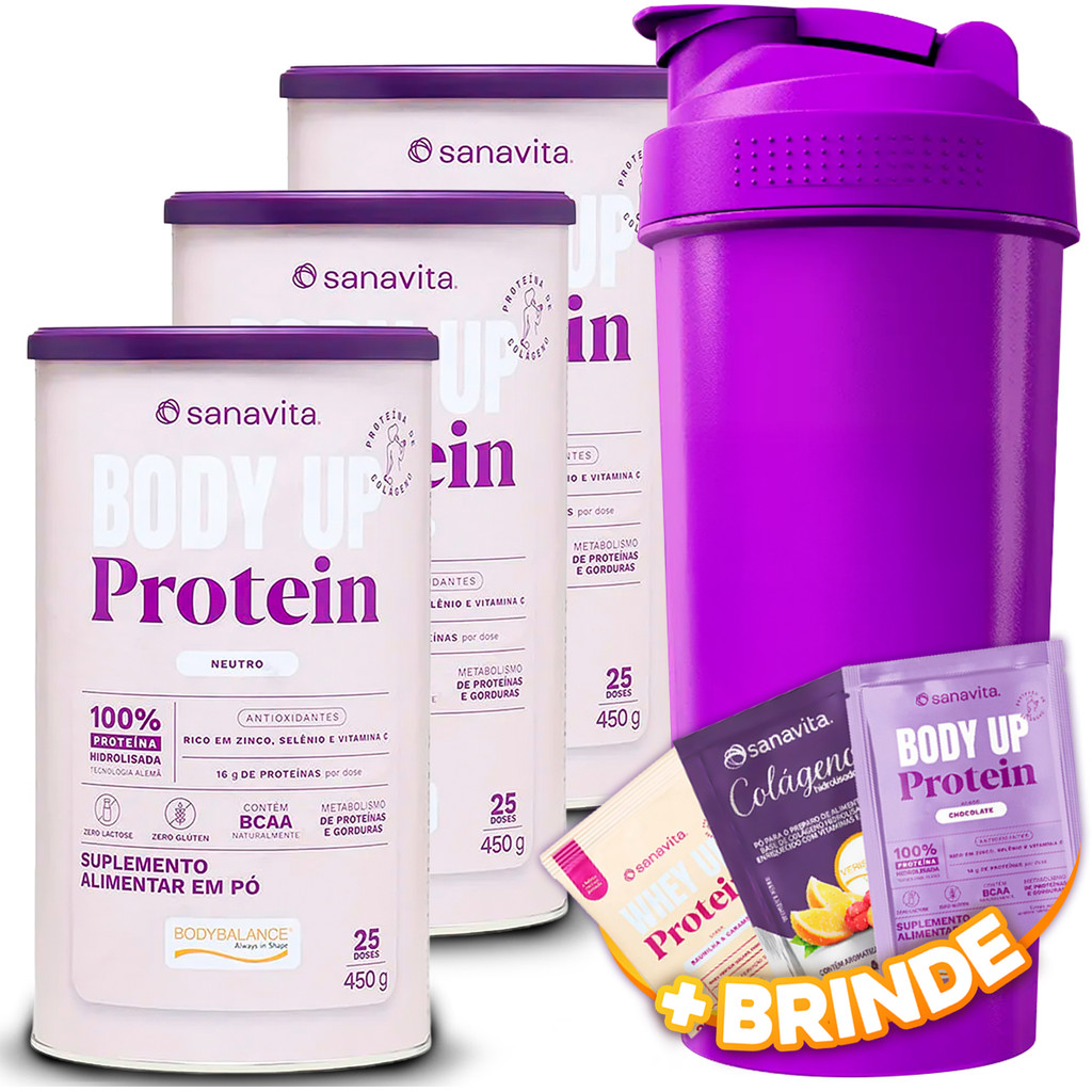 3x Proteina Suplemento Alimentar Sanavita Body Up 450g Proteina Sabor Neutro + Coqueteleira 600ml
