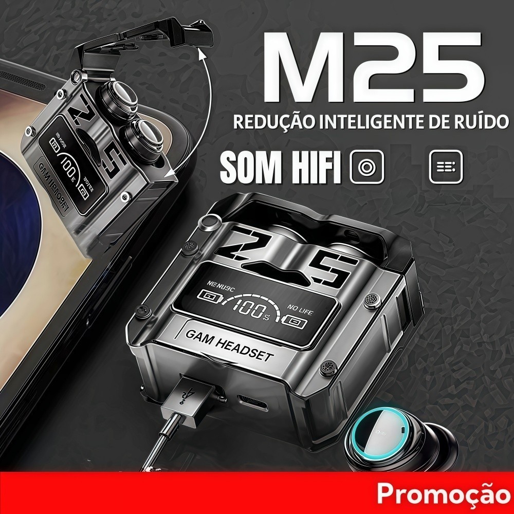 Fones De Ouvido Sem Fio Bluetooth M25 TWS Com Controle De Toque Redução De Ruído Estéreo Para Jogos Microfone