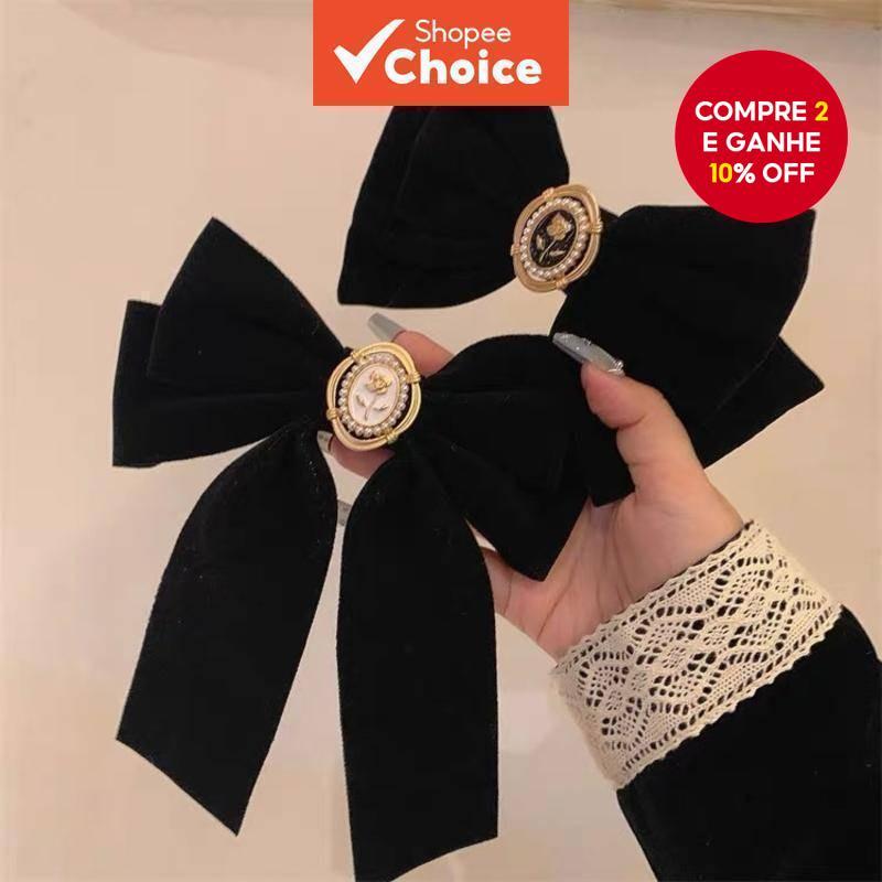 Grampo De Cabelo Com Laço De Veludo Preto Vintage – Garra De Primavera Elegante Para Updos Femininos E Penteados Chiques em Oferta na Shopee