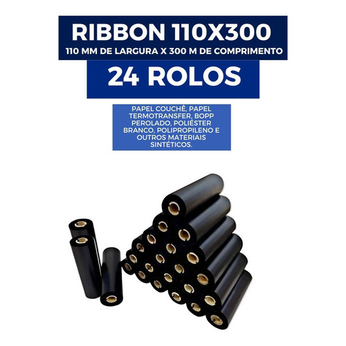 Kit 24 Rolos Ribbon Misto Trx48 Cera Resina 110x300m Impressora Zebra Elgin Argox Bopp Couche