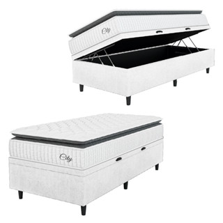 Cama Box Baú Colchão Solteiro Molas Ensacadas City Pillow Top 88x188x64cm Linho Branco/Preto Hellen em Oferta na Shopee
