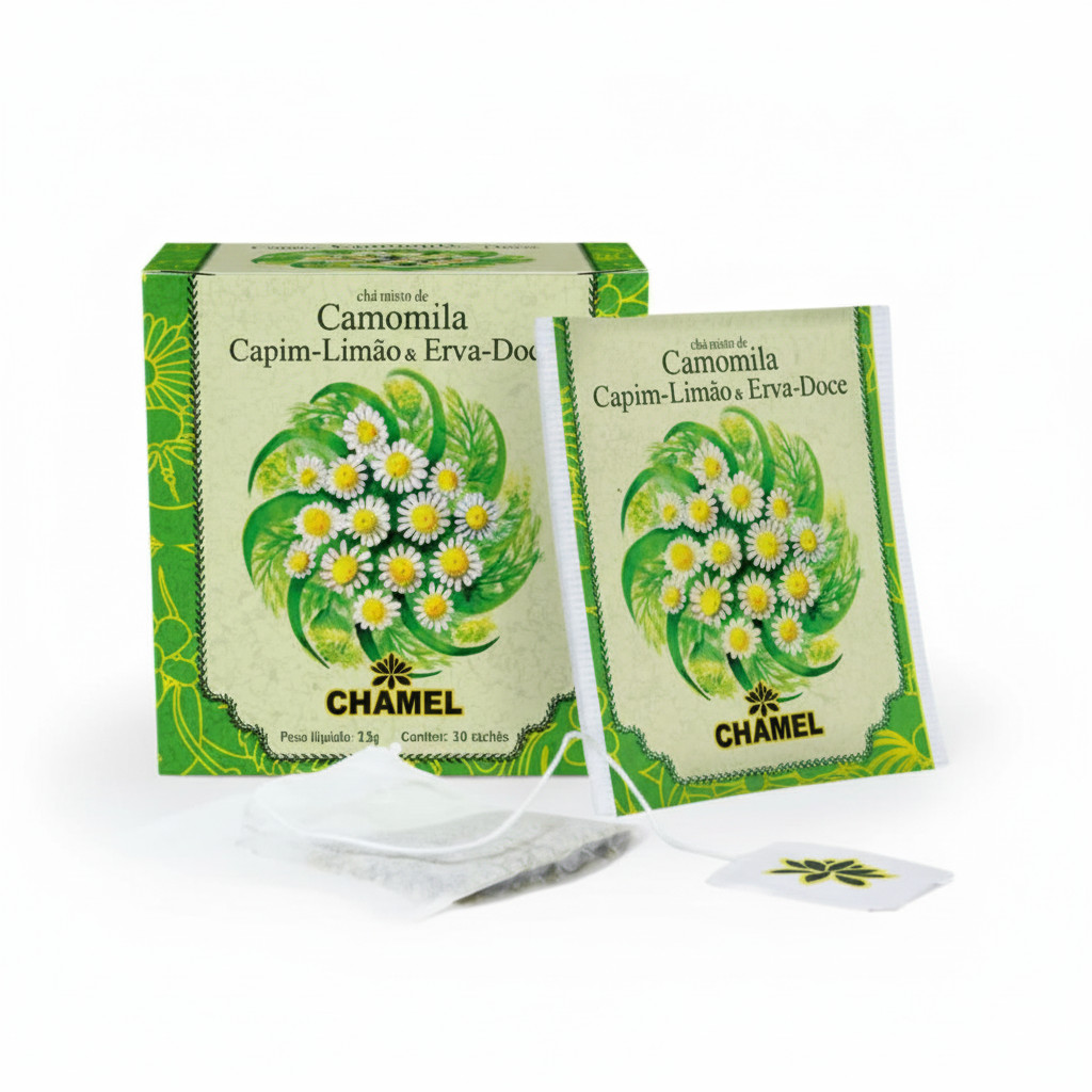 Sachê chá  Camomila, capim-limão e erva Doce 10g - CHAMEL