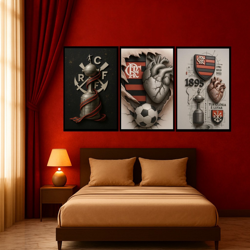 Kit 3 Quadros Decorativos Flamengo para Sala ou Quarto em Oferta na Shopee