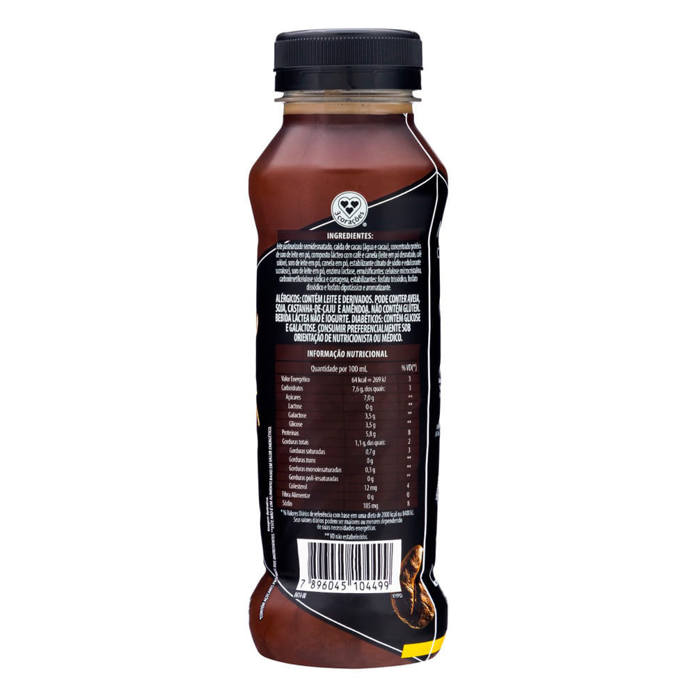 Detalhes do Cappuccino Pronto 3 Corações Power Whey Cafeína com 15g de Proteína 260ml
