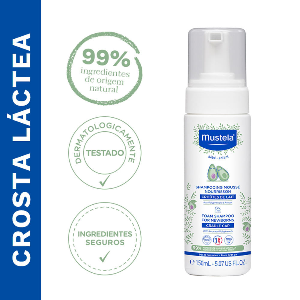 Detalhes do Shampoo Mousse Recém-Nascido Mustela Bebê com 150ml