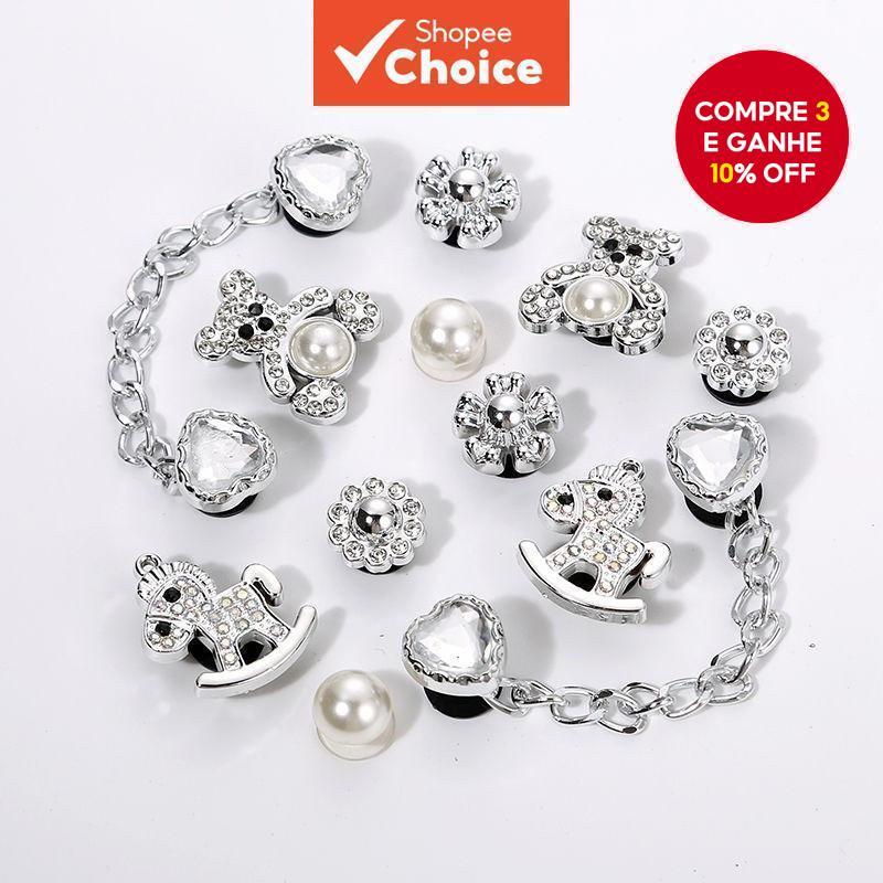 12 PCS DIY Metal Bear Fashion Shoe Charms Shoe Clip Accessories for Women for Clogs Slipper Shoe Decoration Buckle Pins em Oferta na Shopee