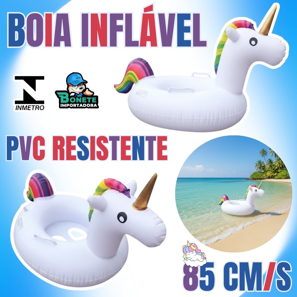 Boia Infantil Inflável Unicórnio 85cm PVC Resistente Ideal Para Crianças