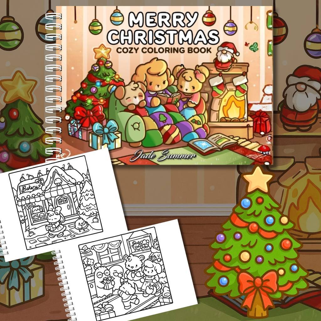 LIVRO DE COLORIR MERRY CHRISTMAS COZY NATAL 48 DESENHOS FOLHAS A5 180g CAPA DURA FOLHAS GROSSAS 180g  PRESENTE