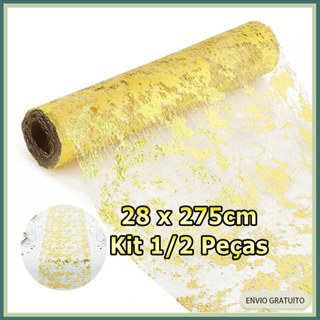 Kit 1/2 Caminhos de mesa dourados,caminhos de mesa em malha dourada com lantejoulas,decoração para mesas de festa em Oferta na Shopee