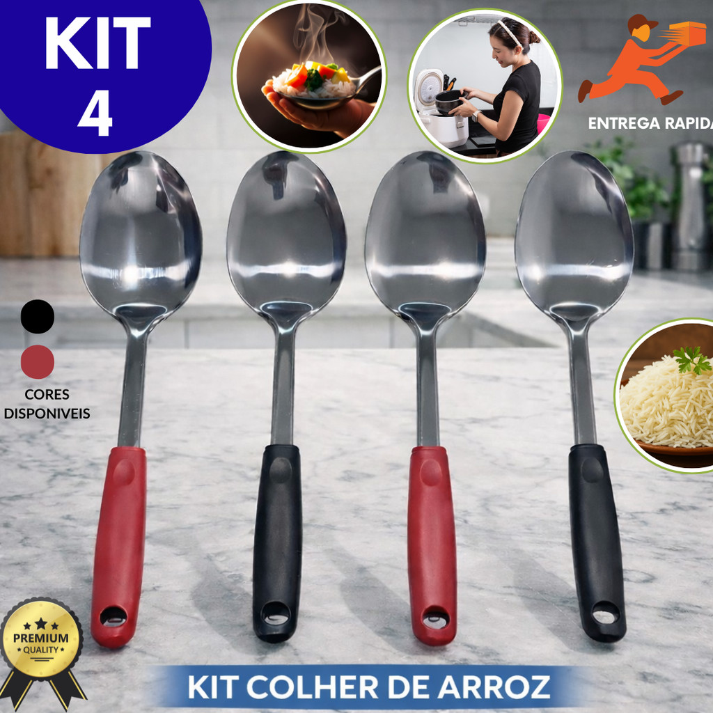 Jogo Colheres de Arroz Grande Cabo Longo Aço Inox ,cm Servir Casa Restaurante Multifuncional /// em Oferta na Shopee