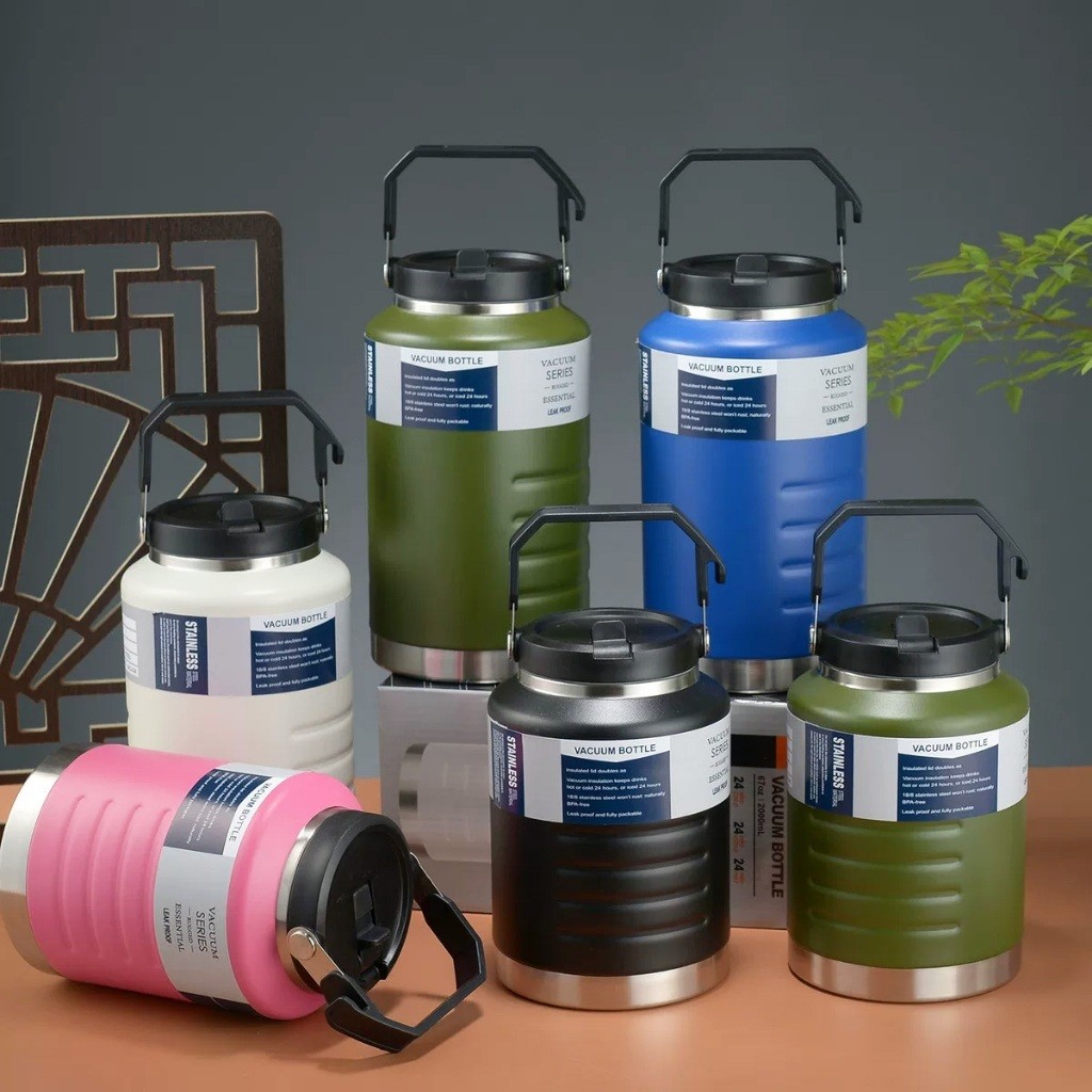 Garrafa Térmica 1500ml/2000ml Aço Inox  Portátil Água Café Parede Dupla Com Alça Para Viagem Camping