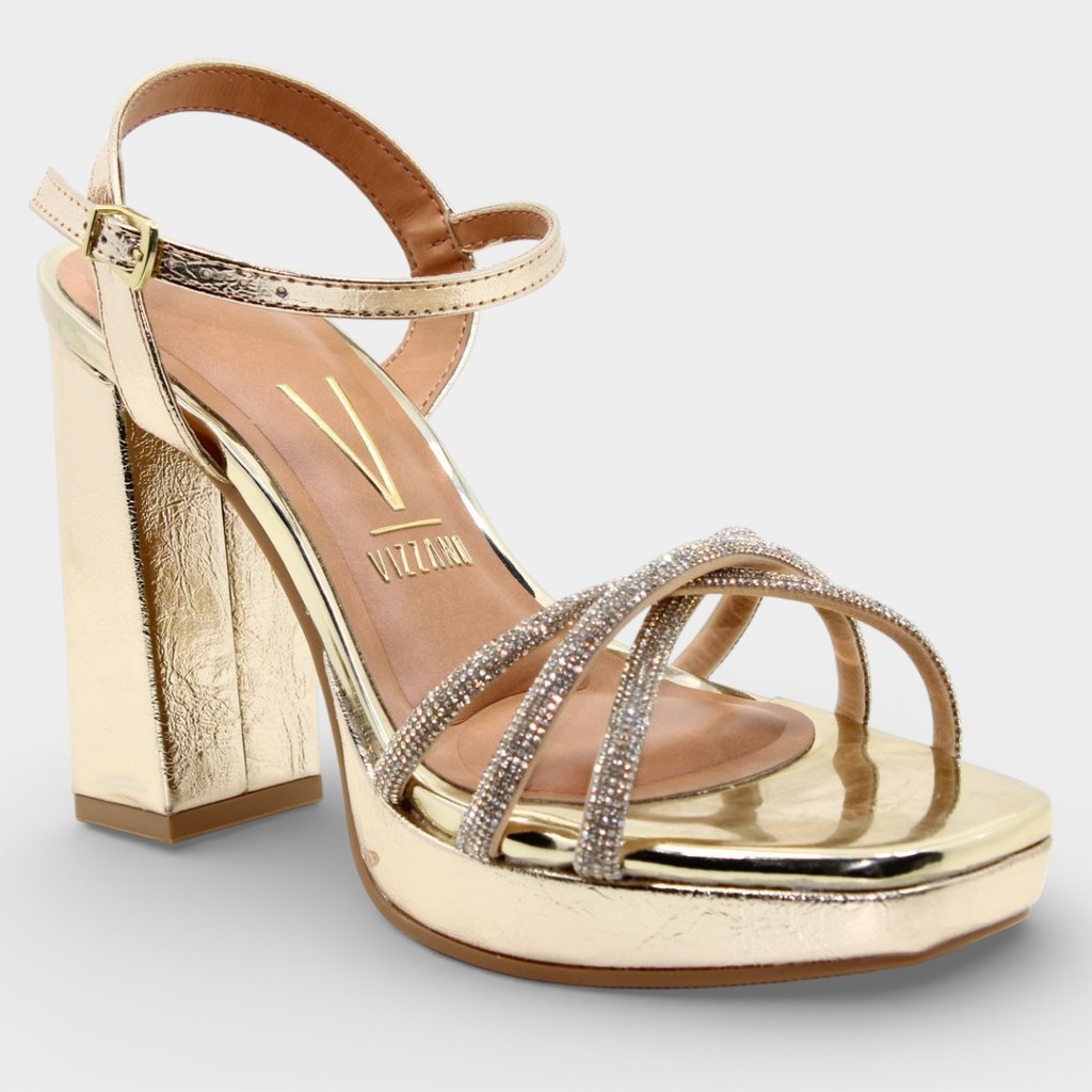 Sandália Vizzano Plataforma Strass Metalizada Feminina - Dourado em Oferta na Shopee