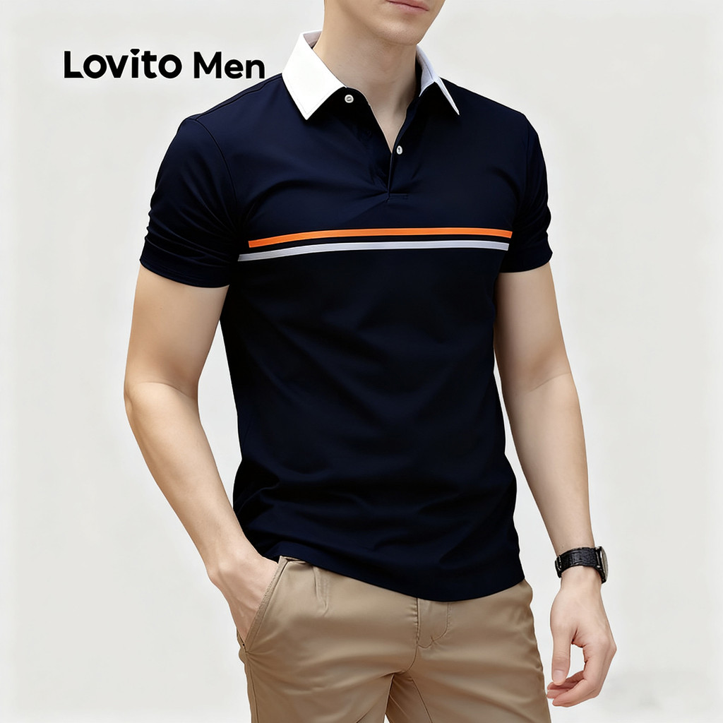 Lovito Camisa Polo Masculina Casual Clássica E Versátil Com Blocos De Cores Para Primavera/verão Preta LNE122141 em Oferta na Shopee