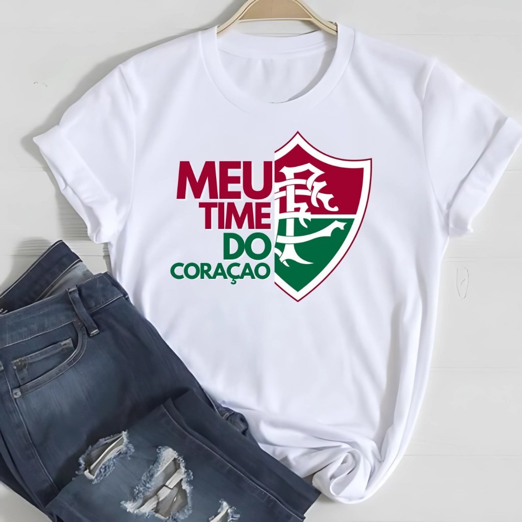 Camiseta T shirt Do Fluminense Baby Look , Masculina & Infantil / Camisa Branca em Oferta na Shopee