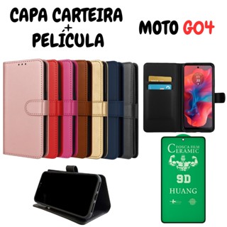 Capa Capinha Carteira Para Motorola G04 + Película de Cerâmica em Oferta na Shopee