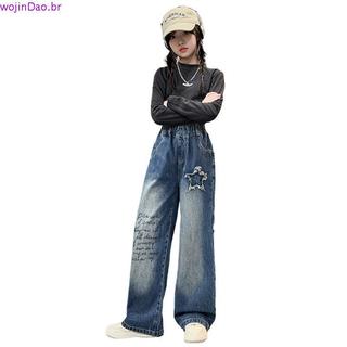 calça jeans feminina pantalona calça jeans feminina mom Meninas crianças grandes calças de perna larga primavera e out