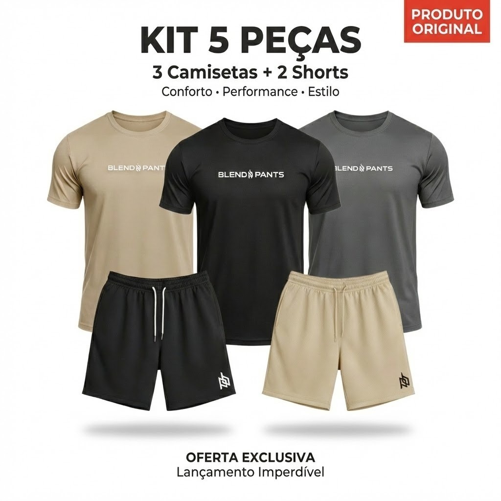 Kit 5 Peças Dry Fit Masculino — 3 Camisetas + 2 Bermudas