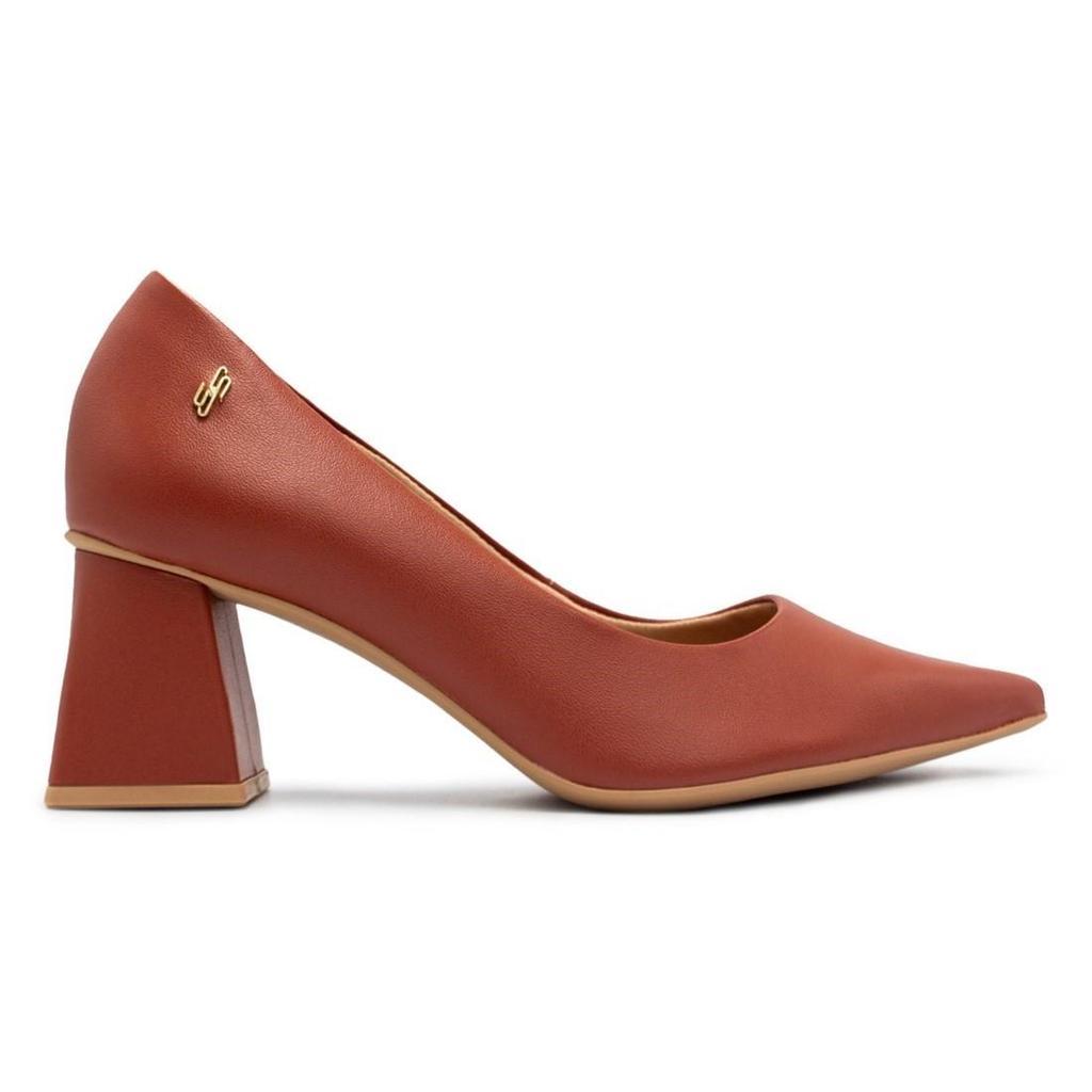 Scarpin Usaflex Feminino Casual Salto Bloco Couro Bico Fino AI1303