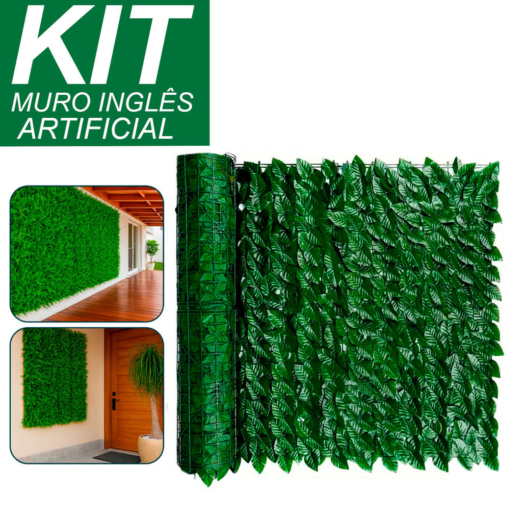 Kit Muro Ingles Jardim Ficus Grama Artificial 2m Painel Decoração Vertical