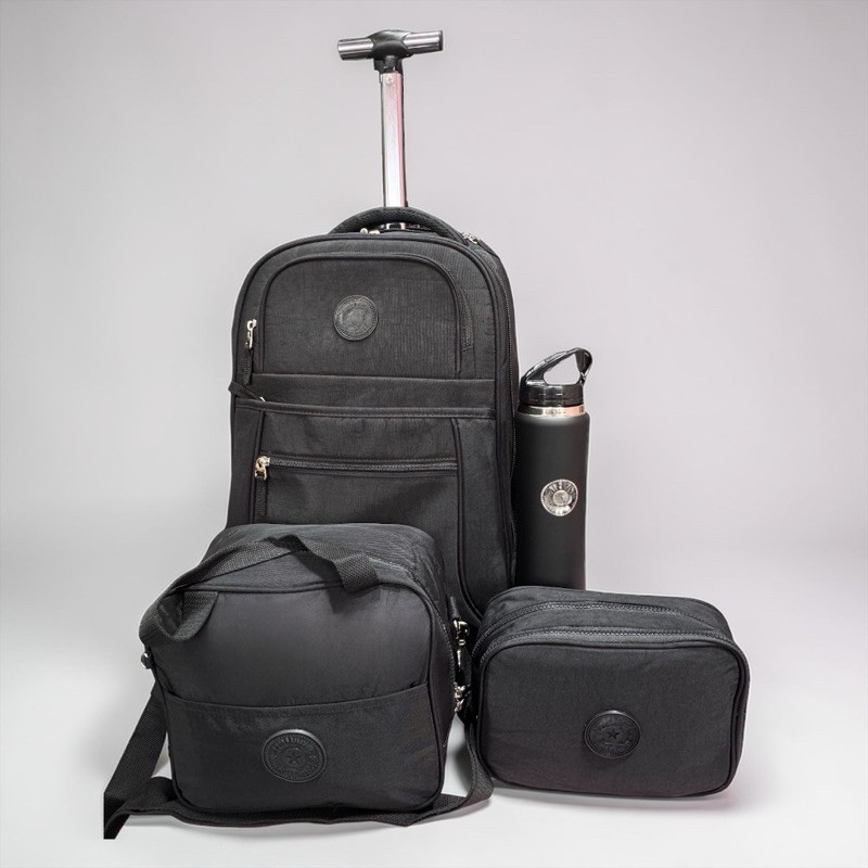 Kit Mochila com Rodinhas 3 Peças Feminina Masculina Escolar Viagem Resistente Grande + Lancheira + Necessaire