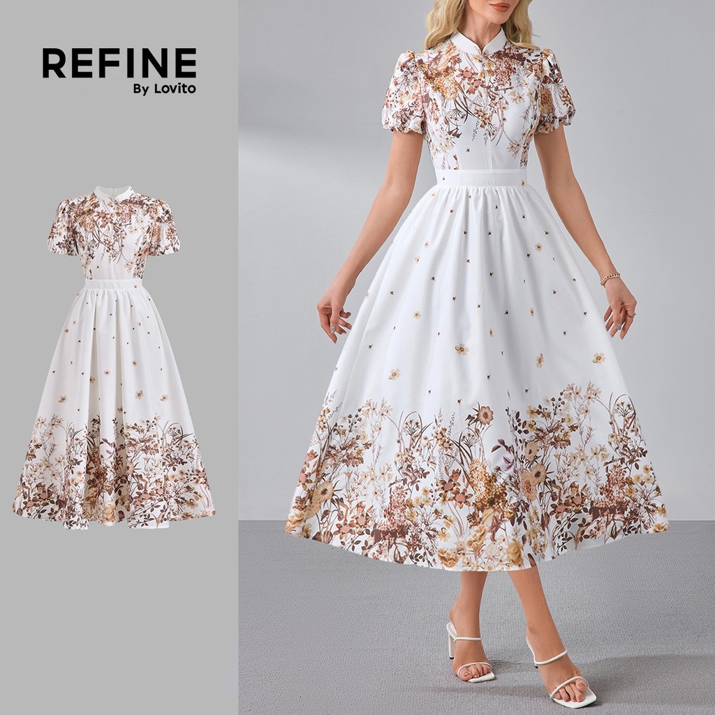 (Refine by Lovito) Vestido Elegante com Flores Vestido Primavera/verão para Mulheres LR13L009