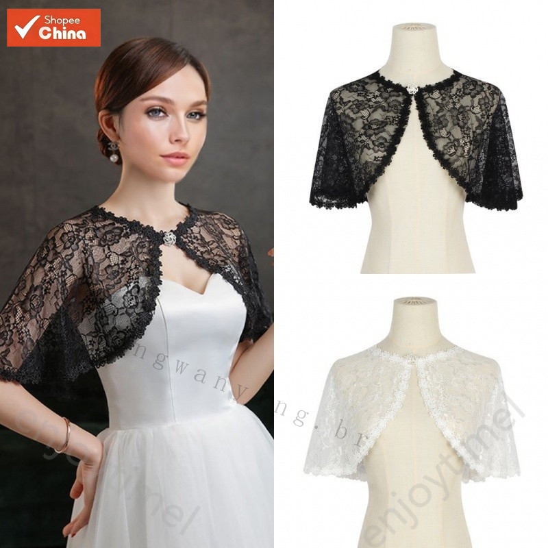 Capa de Renda Feminina com Ombro Único, Cardigã Fino de Verão para Vestido de Noiva QLOX